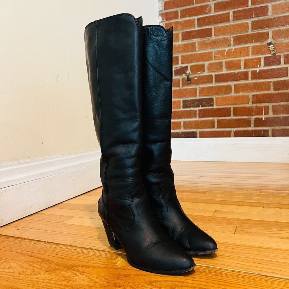 Frye Womens Renee Seam Tall Black Cowboy Western Boots 7 M